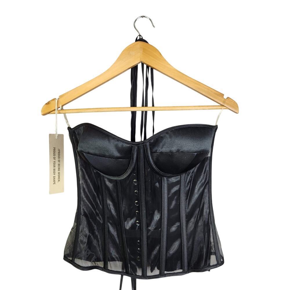 Perfect Corset Bustier Black Corset Boned Underwire Cups Lace Up NWT L